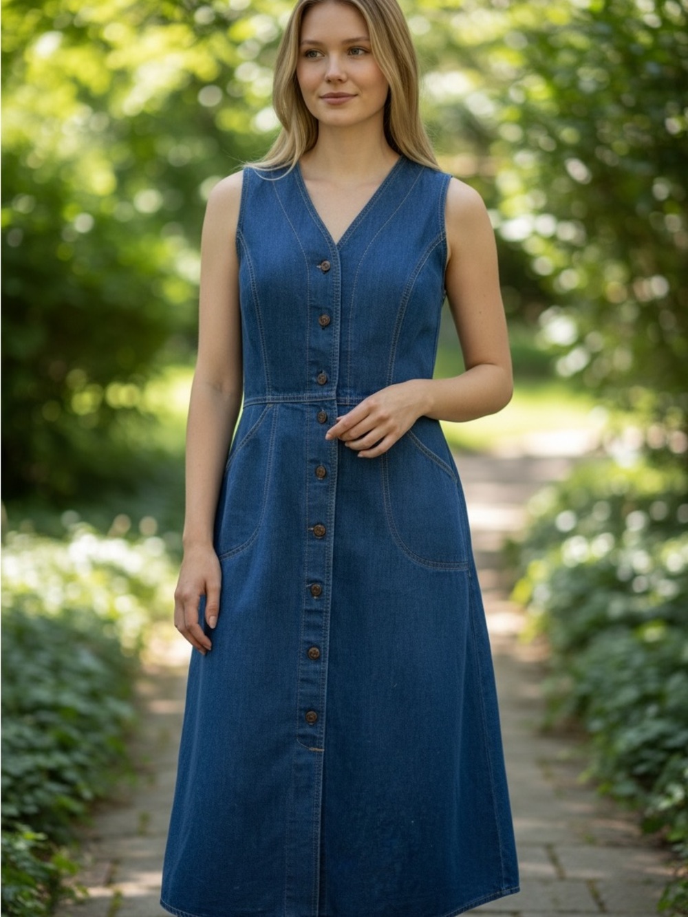 Vintage Levi’s Button-Front Dark Denim Midi Dress - Picture 6 of 6
